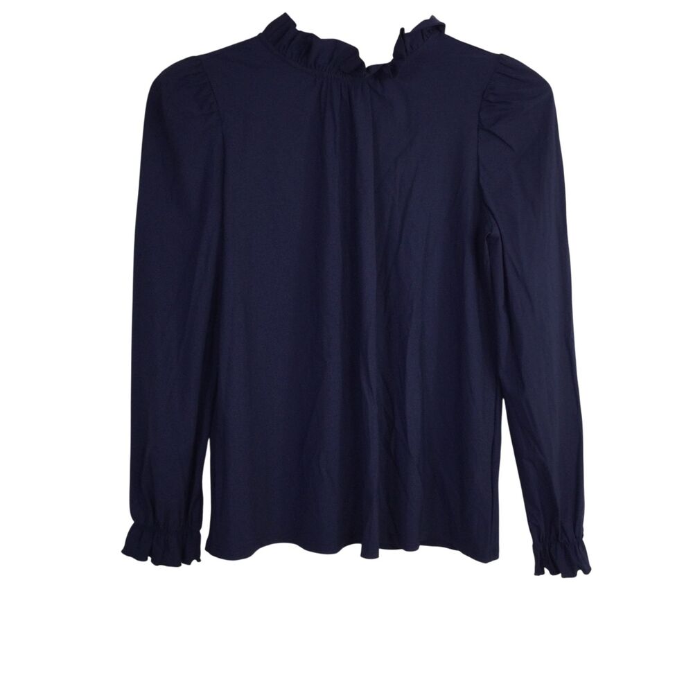 Jude Connally Womens Ruffled Collar Blouse Top Long Sleeves Blue Size Small